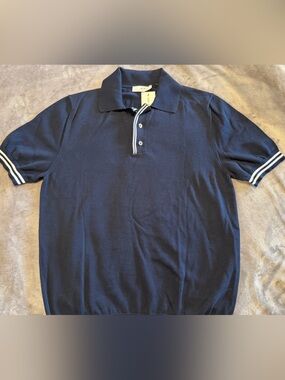 Men's Navy Polo Shirt with Contrasting Stripe Details